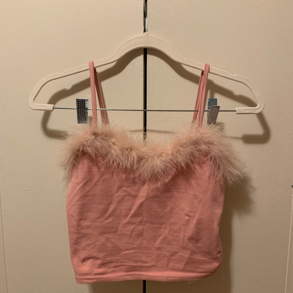 PINK FEATHER TRIM TANK! - Picture 1 of 1